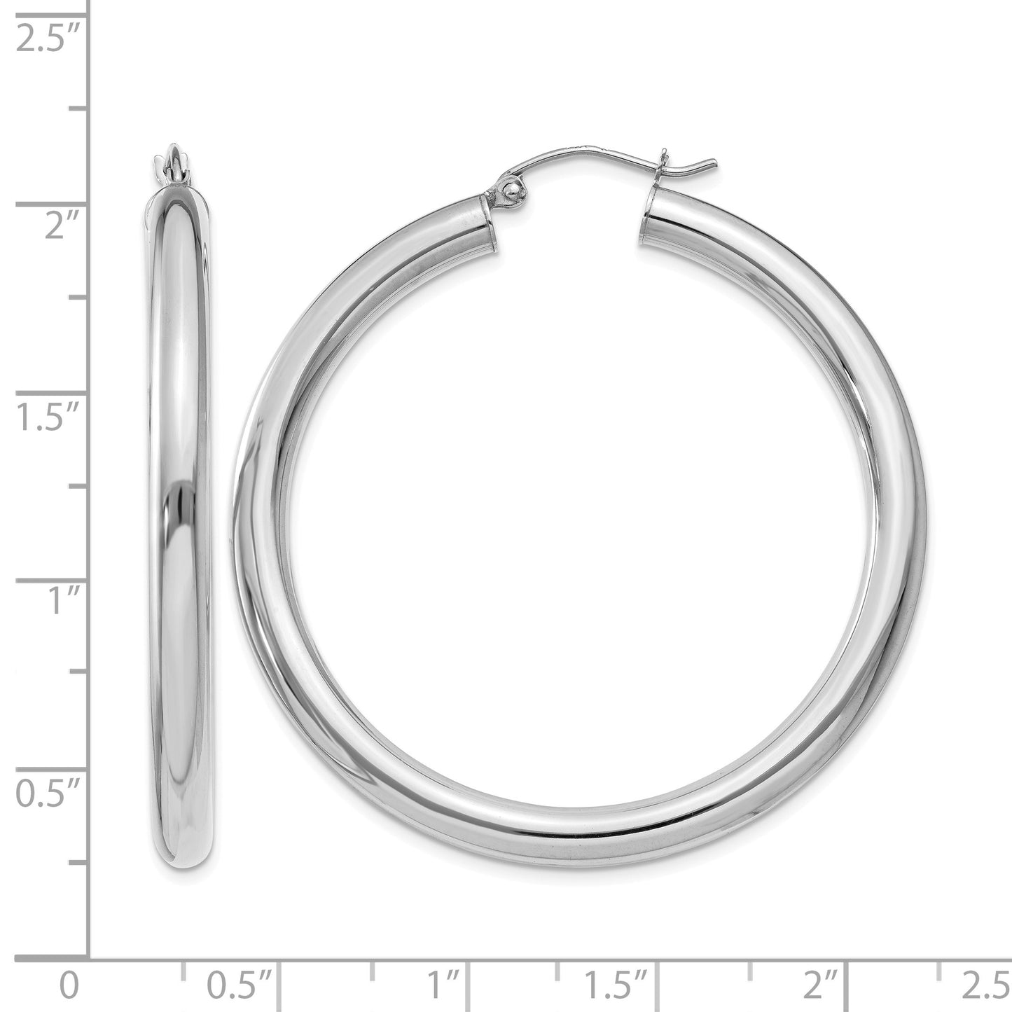14K White Gold 4x45mm Polished Tube Hoop Earrings
