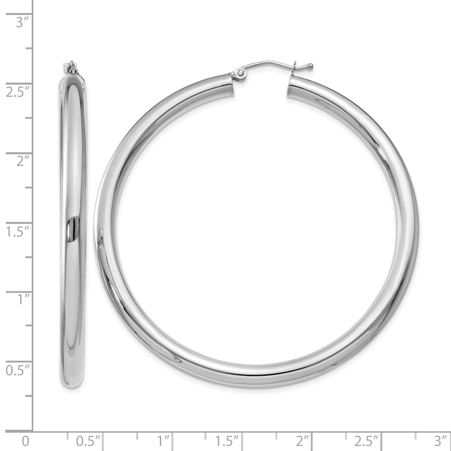 14K White Gold 4x55mm Polished Tube Hoop Earrings