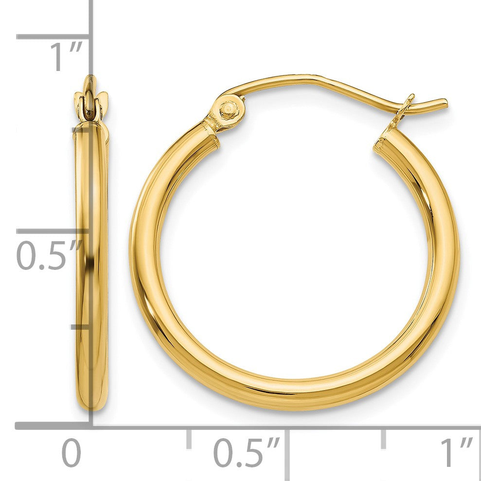 14k 2x20mm Polished Tube Hoop Earrings
