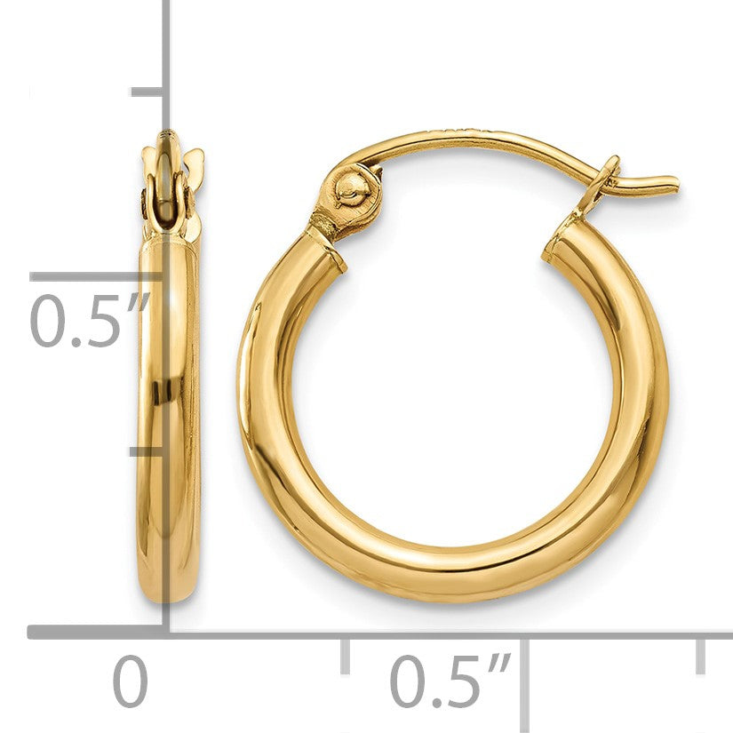 14k 2x15mm Polished Tube Hoop Earrings