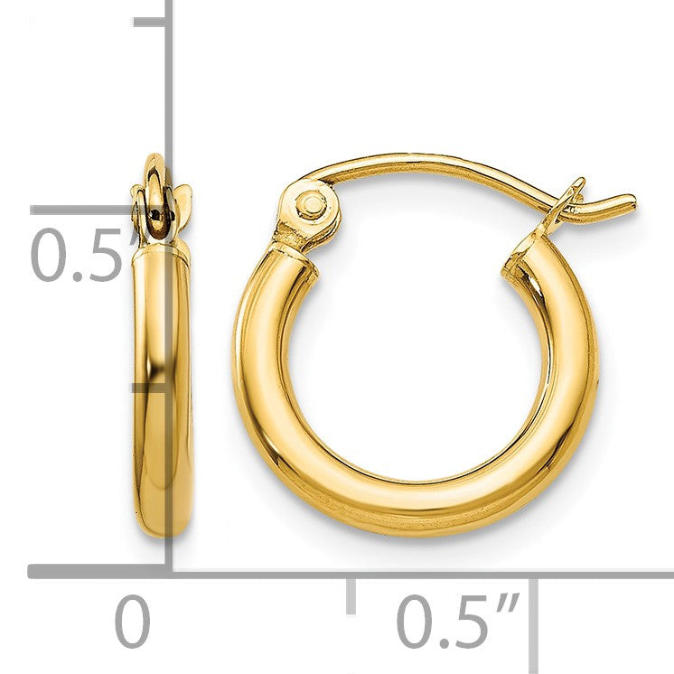 14k 2x12mm Polished Lightweight Tube Hoop Earrings