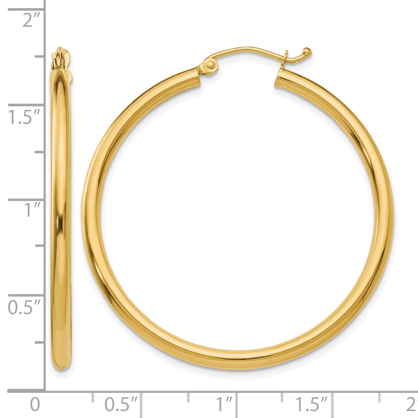 14K 2.5x40mm Polished Round Tube Hoop Earrings