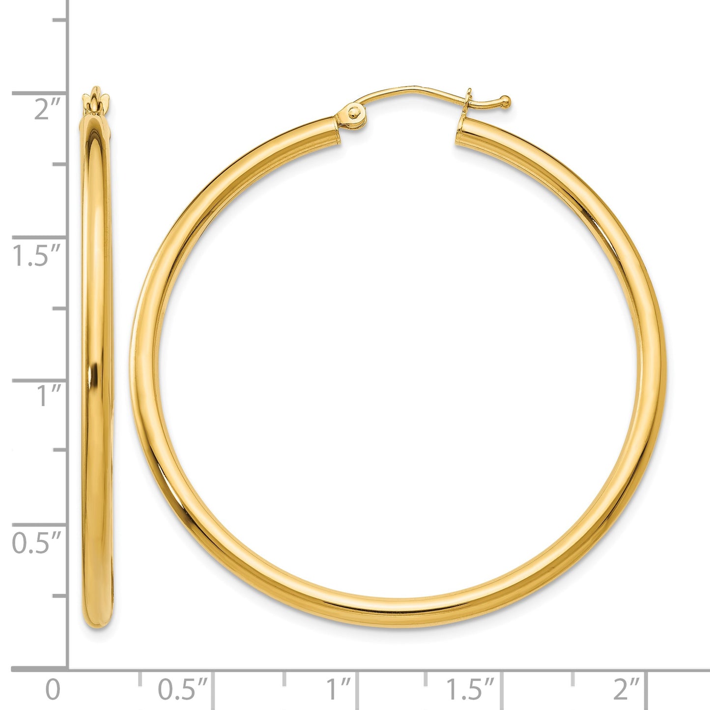 14K 2.5x45mm Polished Round Tube Hoop Earrings