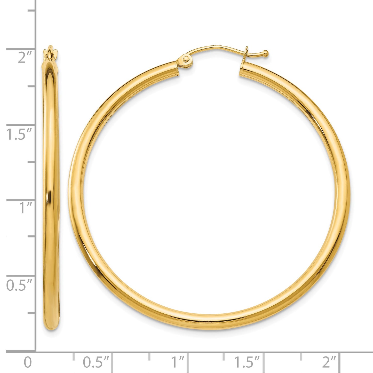 14K 2.5x45mm Polished Lightweight Tube Hoop Earrings