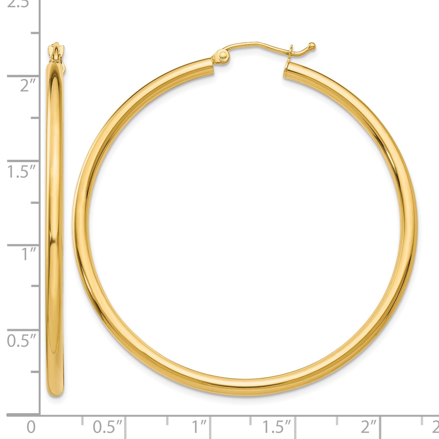 14K 2.5x50mm Polished Round Tube Hoop Earrings