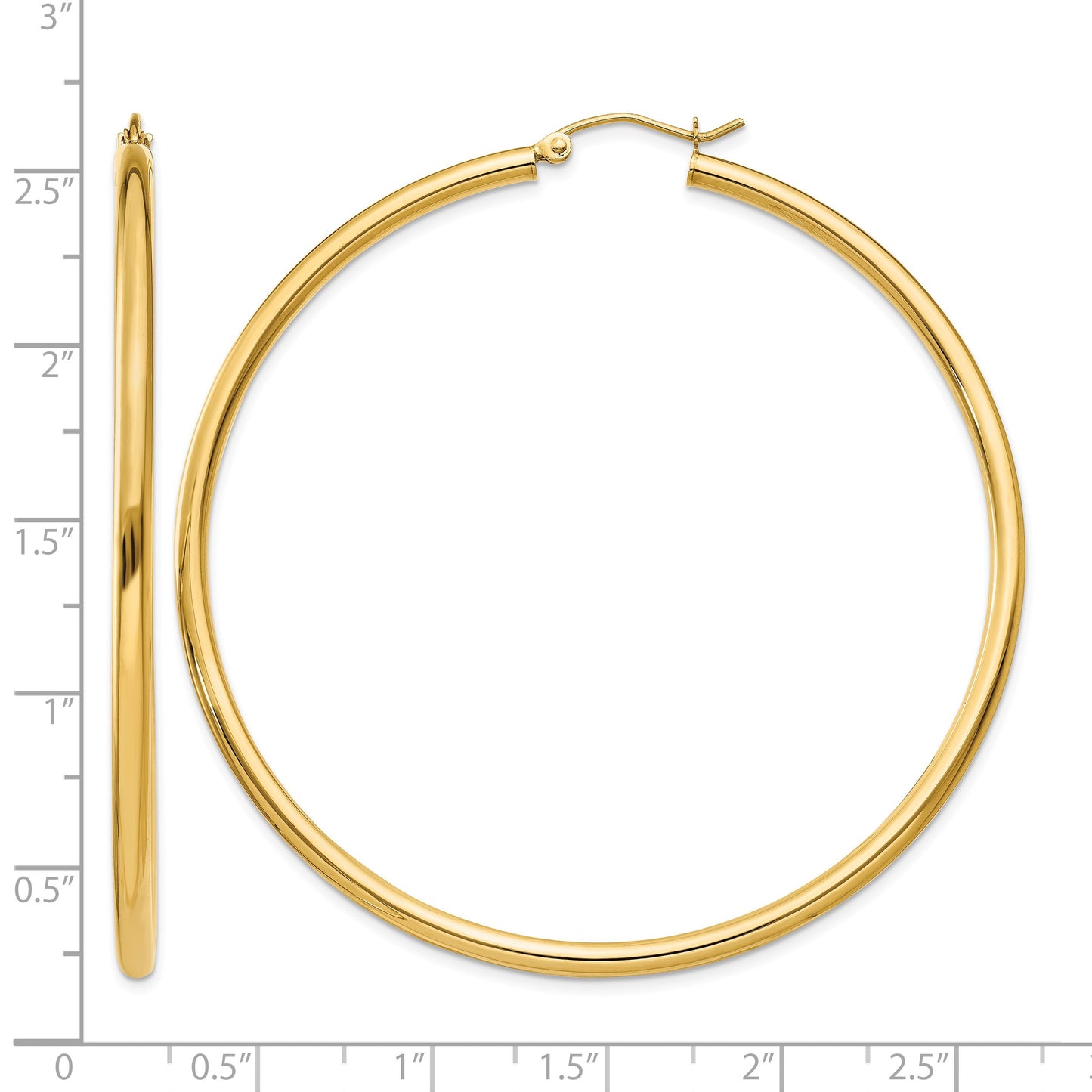 14K 2.5x60mm Polished Round Tube Hoop Earrings