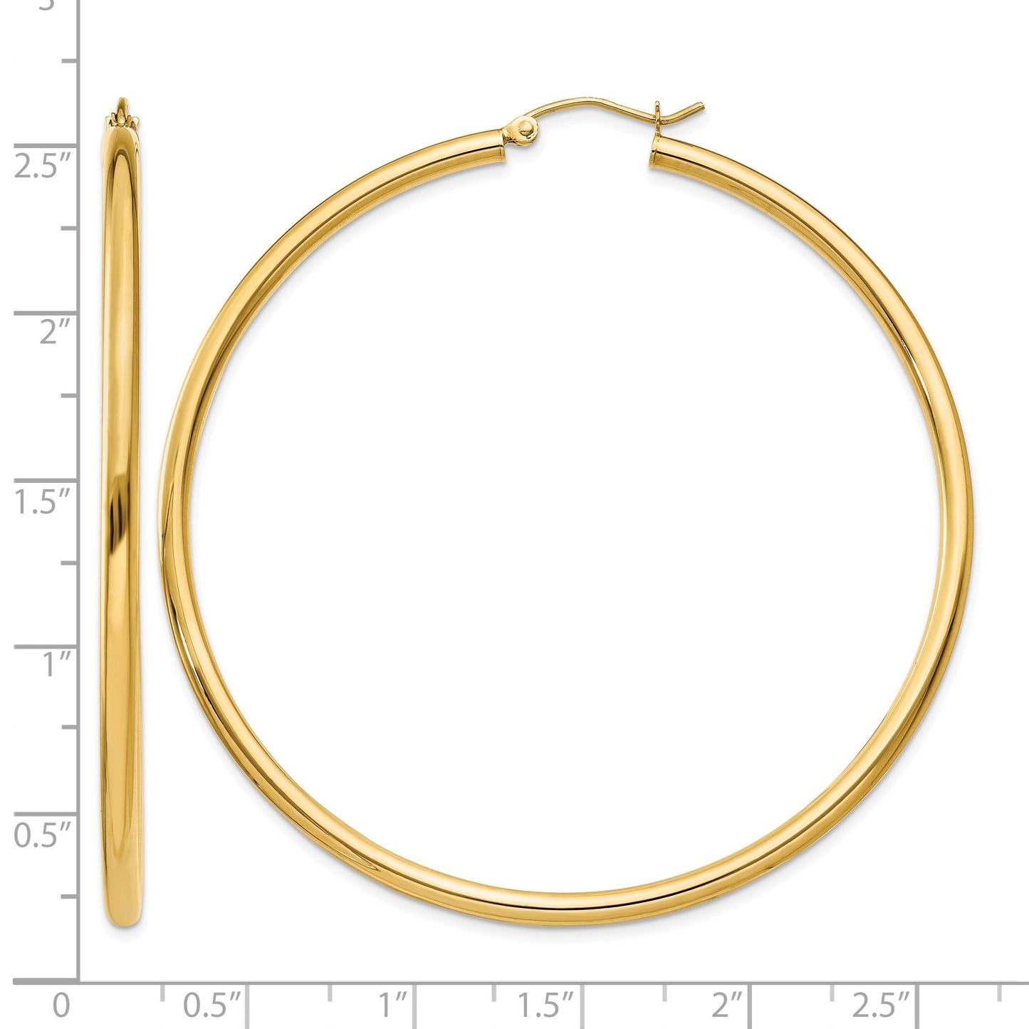 14K 2.5x60mm Polished Lightweight Tube Hoop Earrings
