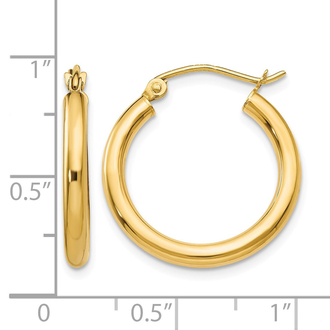 14K 2.5x20mm Polished Round Tube Hoop Earrings