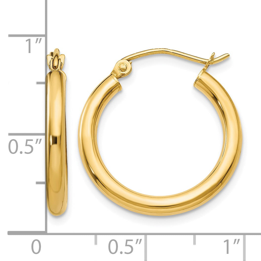 14K 2.5x20mm Polished Lightweight Tube Hoop Earrings
