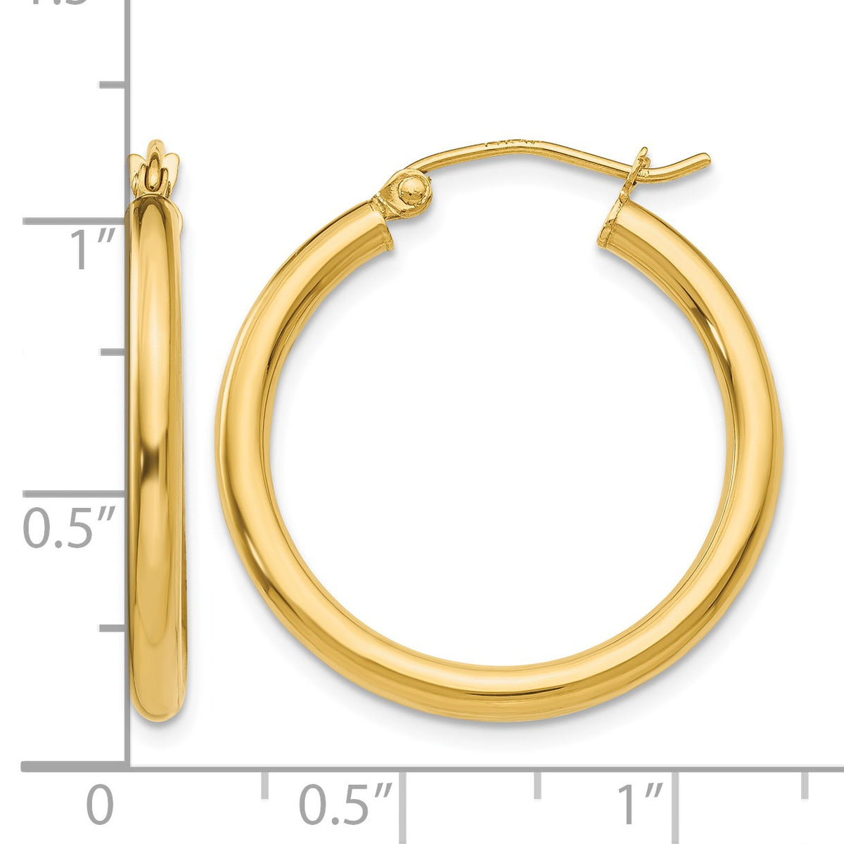 14k 2.5x25mm Polished Lightweight Tube Hoop Earrings