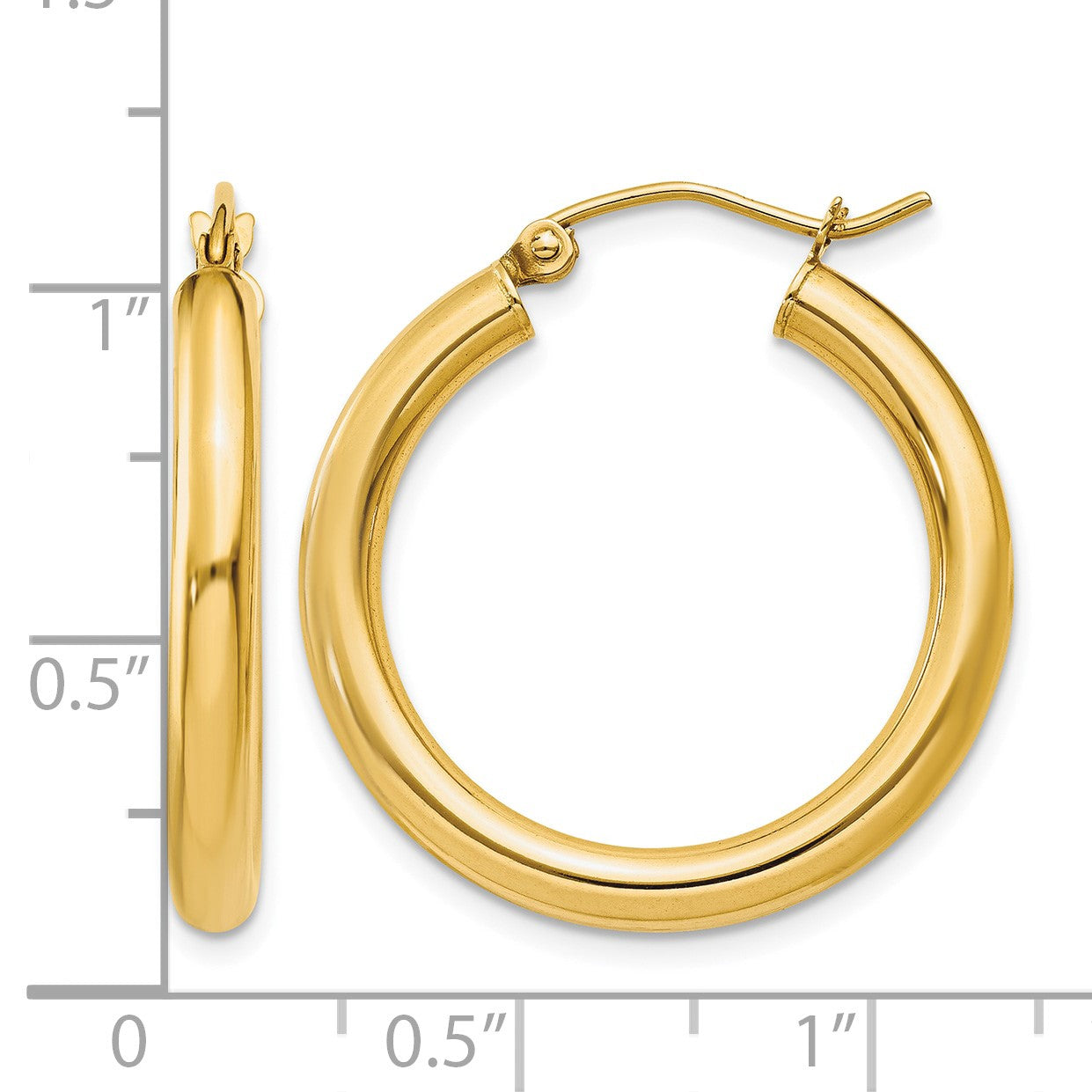 14k 3x25mm Polished Tube Hoop Earrings