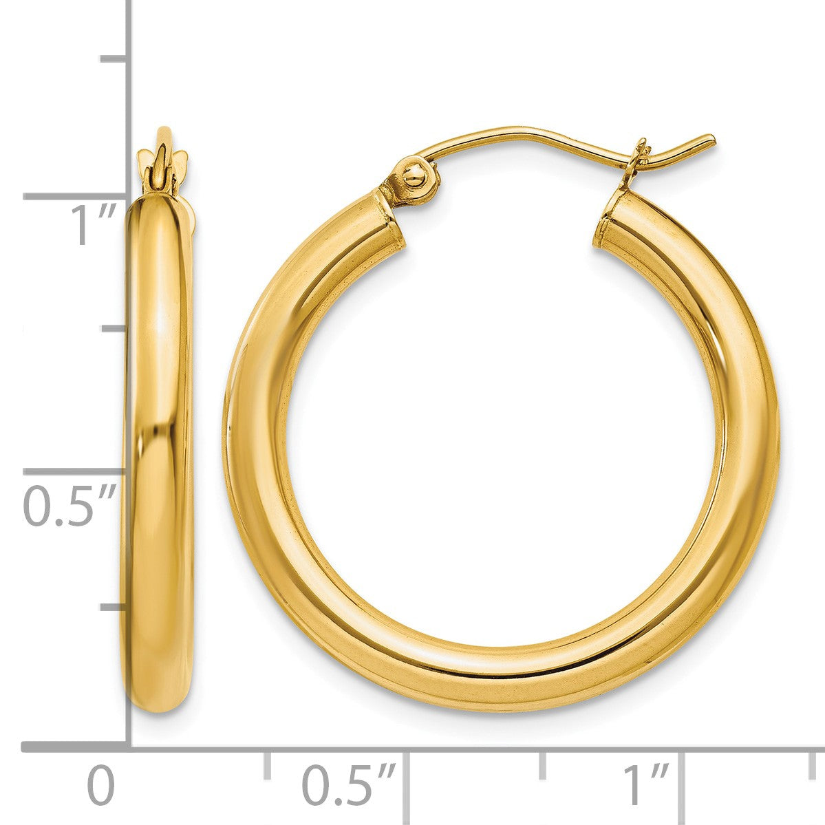 14k 3x25mm Polished Lightweight Tube Hoop Earrings