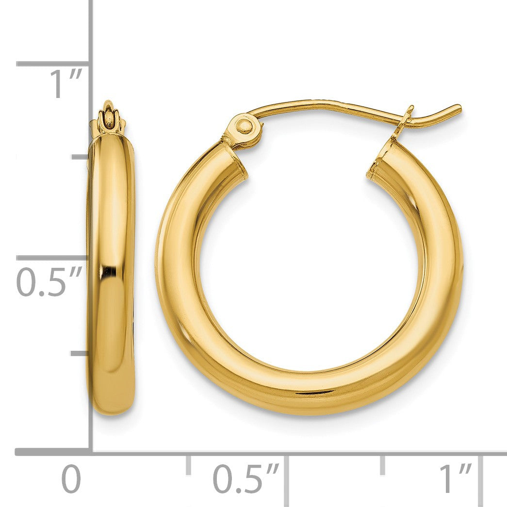 14k 3x20mm Polished Tube Hoop Earrings