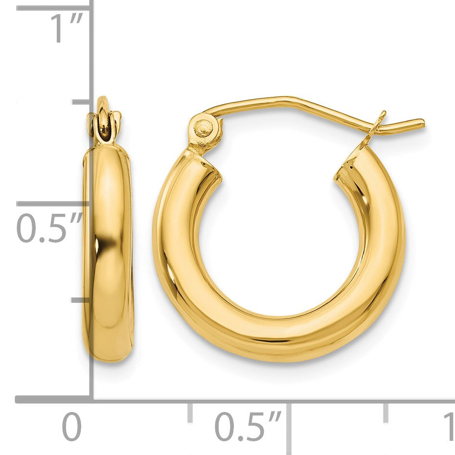 14K 3x16mm Polished Tube Hoop Earrings