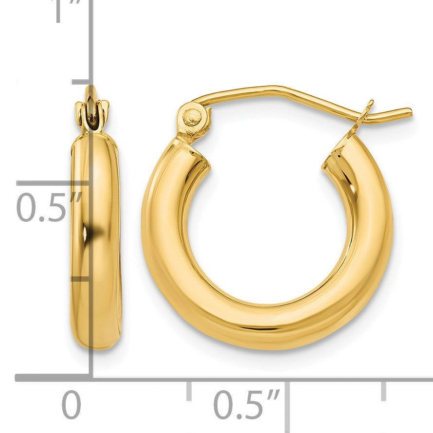 14k 3x16mm Polished Lightweight Tube Hoop Earrings