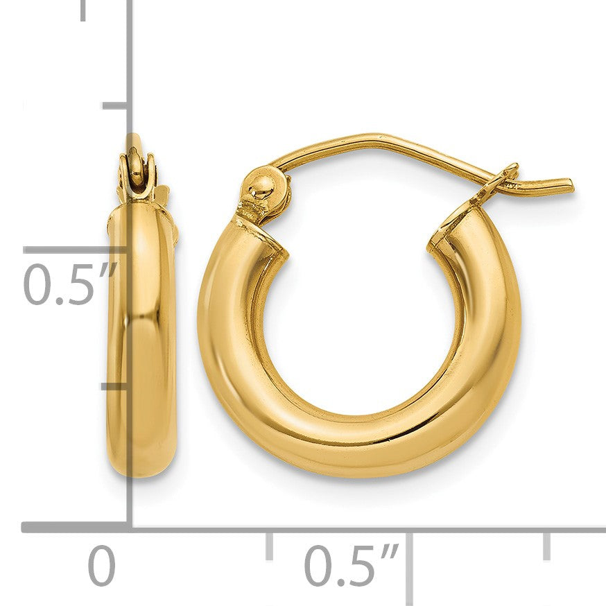 14k 3x14mm Polished Lightweight Tube Hoop Earrings