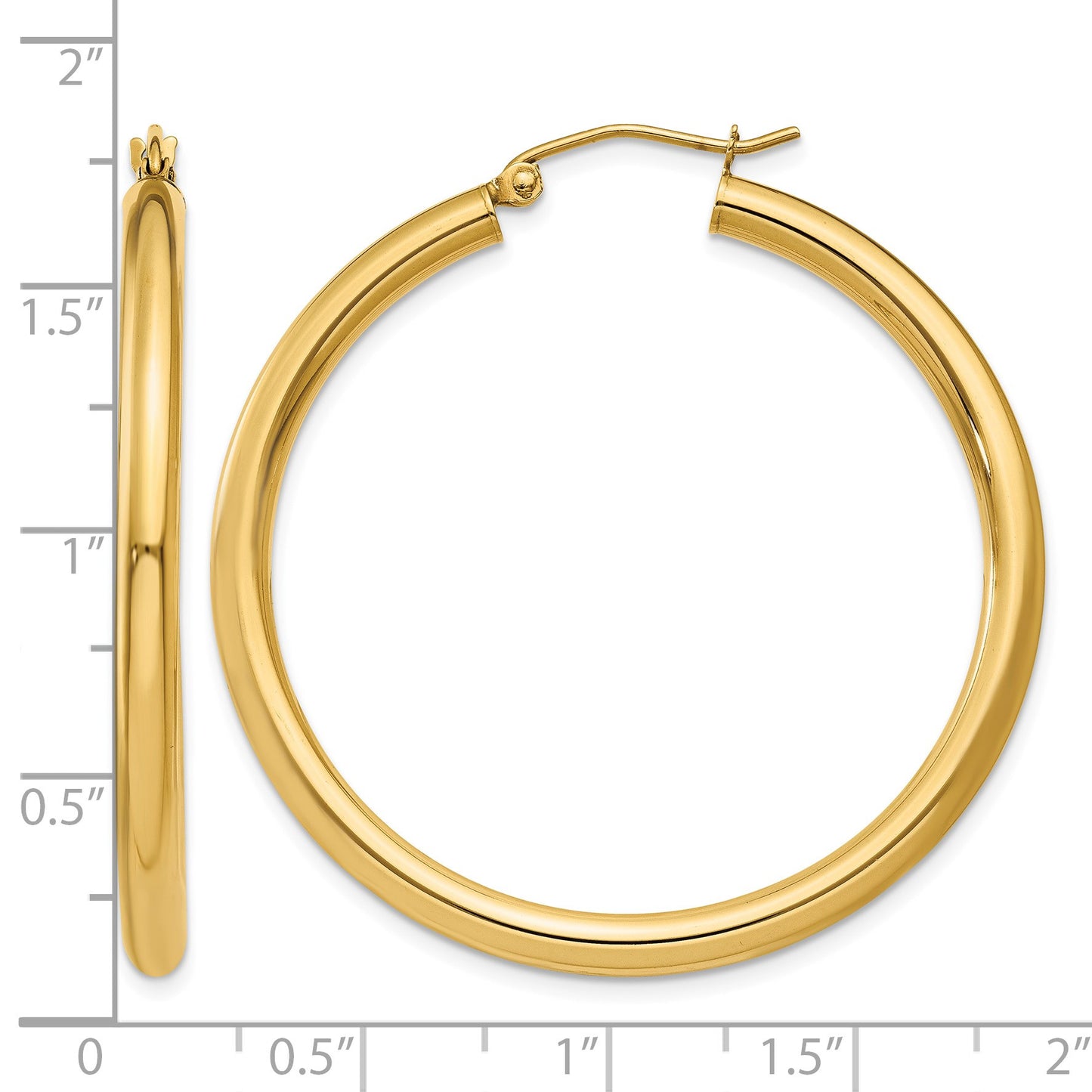 14K 3x40mm Polished Tube Hoop Earrings