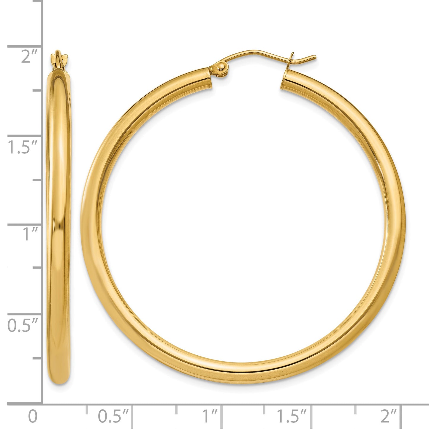 14K 3x45mm Polished Tube Hoop Earrings