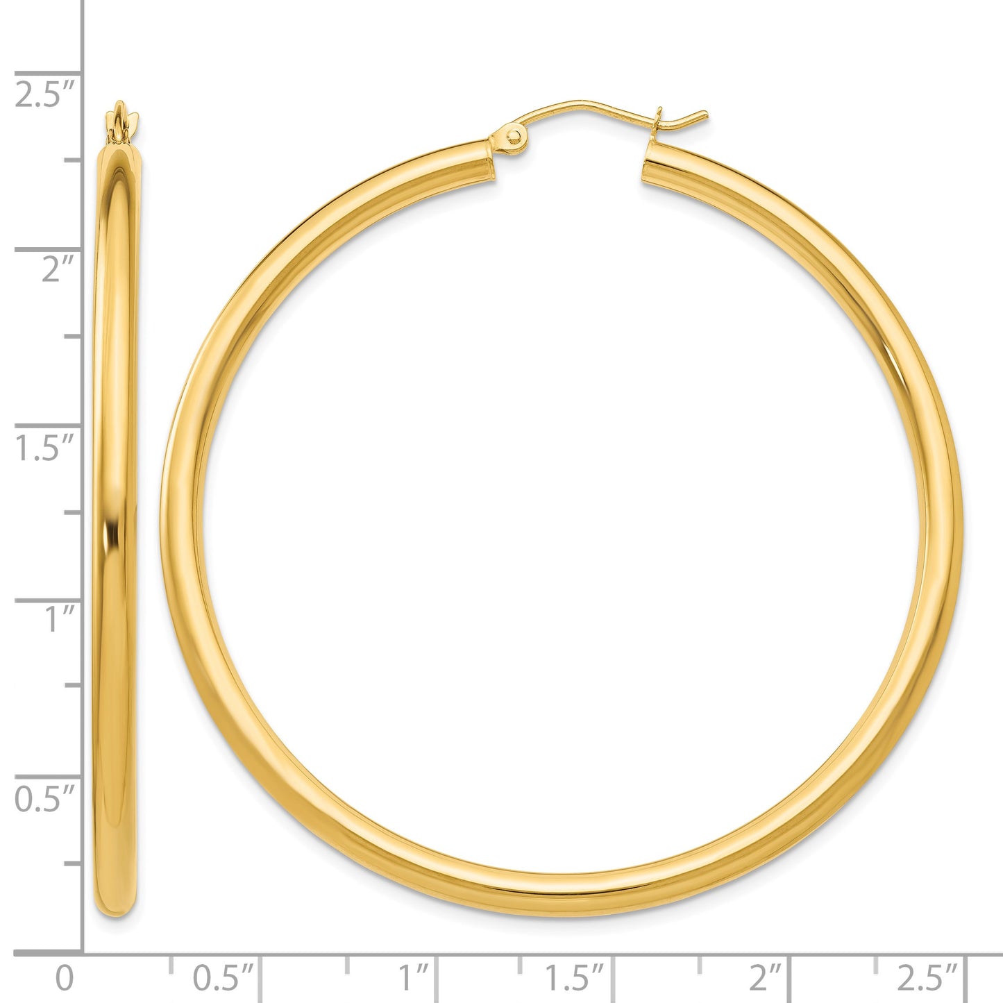 14K 3x55mm Polished Tube Hoop Earrings