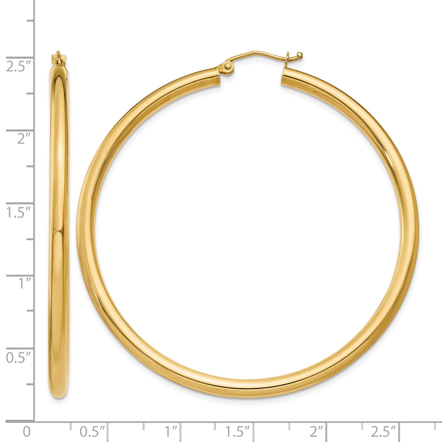 14K 3x55mm Polished Lightweight Tube Hoop Earrings
