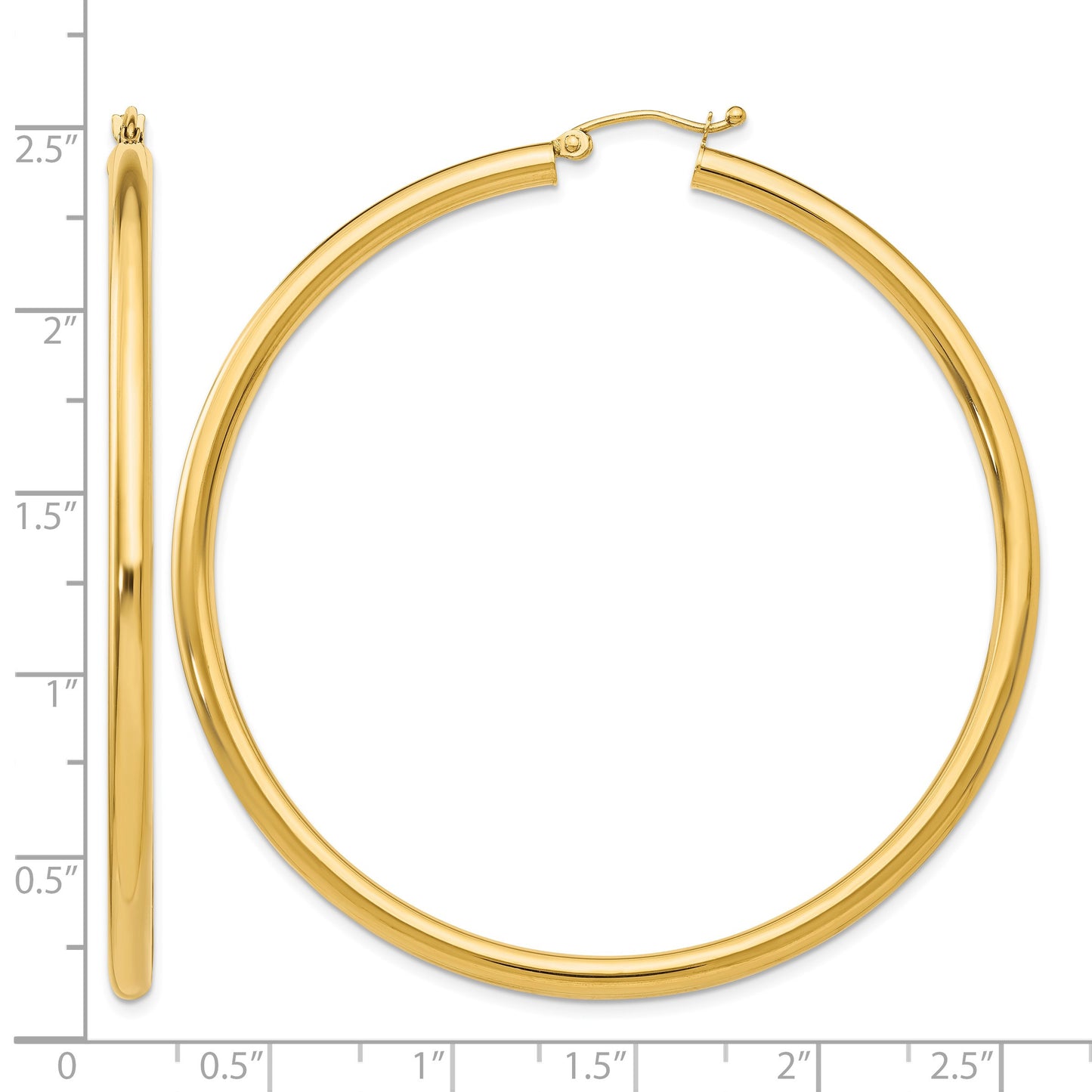 14K 3x60mm Polished Lightweight Tube Hoop Earrings