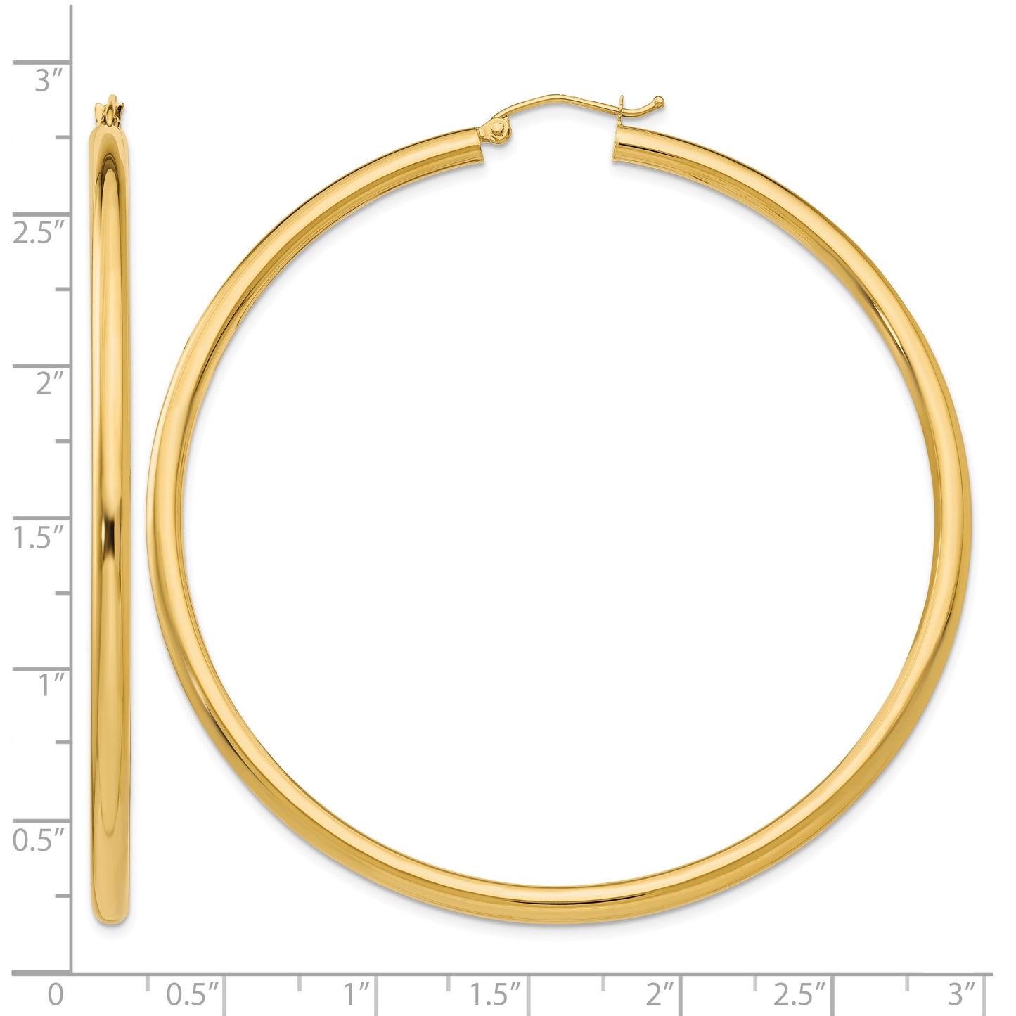 14K 3x65mm Polished Tube Hoop Earrings
