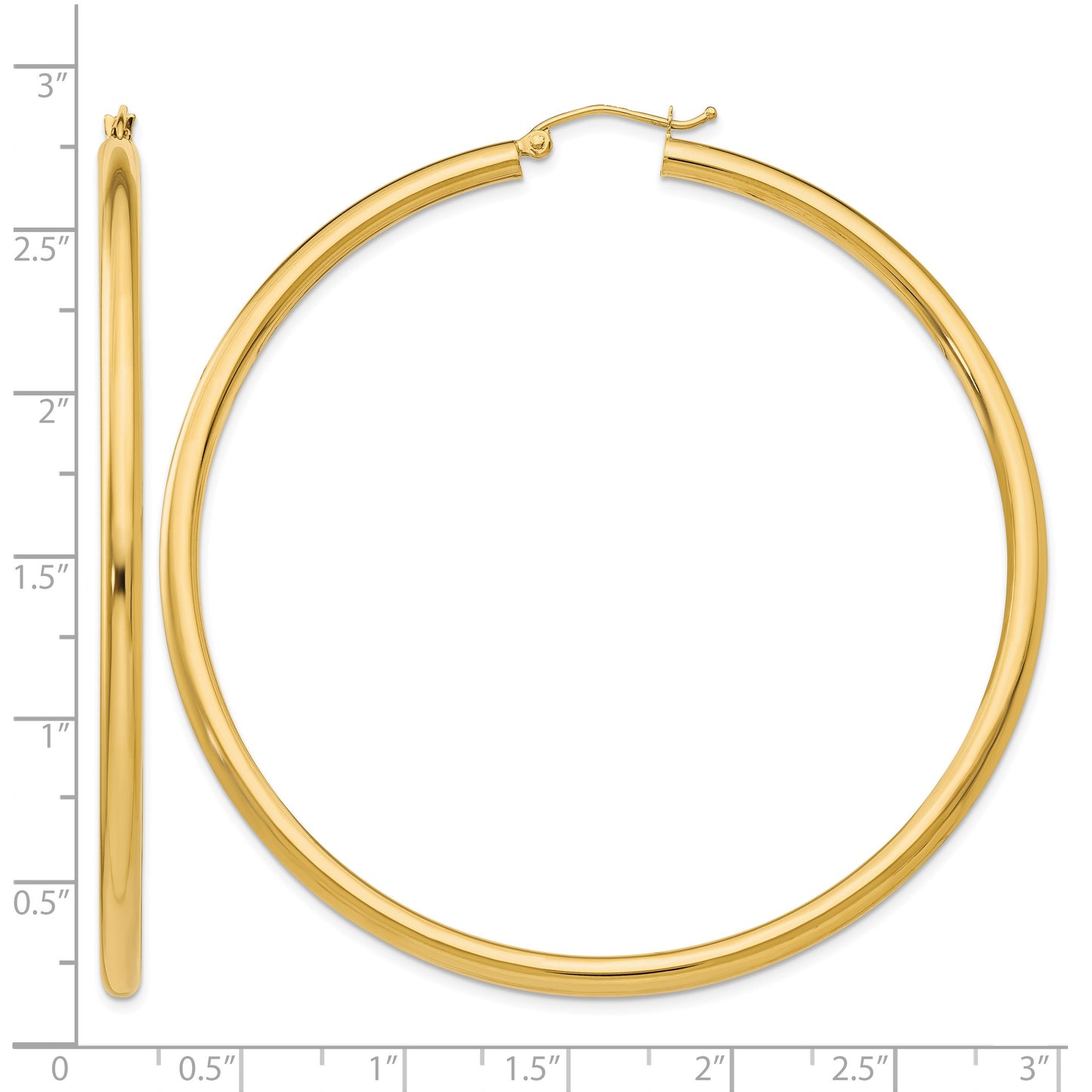 14K 3x65mm Polished Lightweight Tube Hoop Earrings