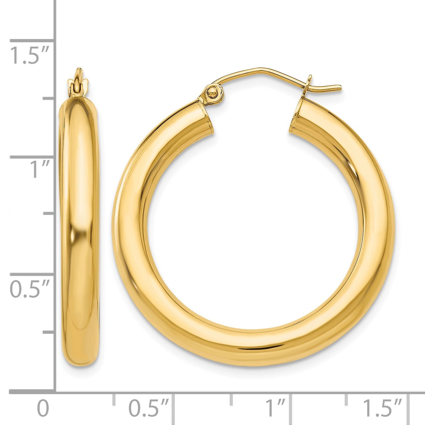 14k 4x30mm Polished Tube Hoop Earrings