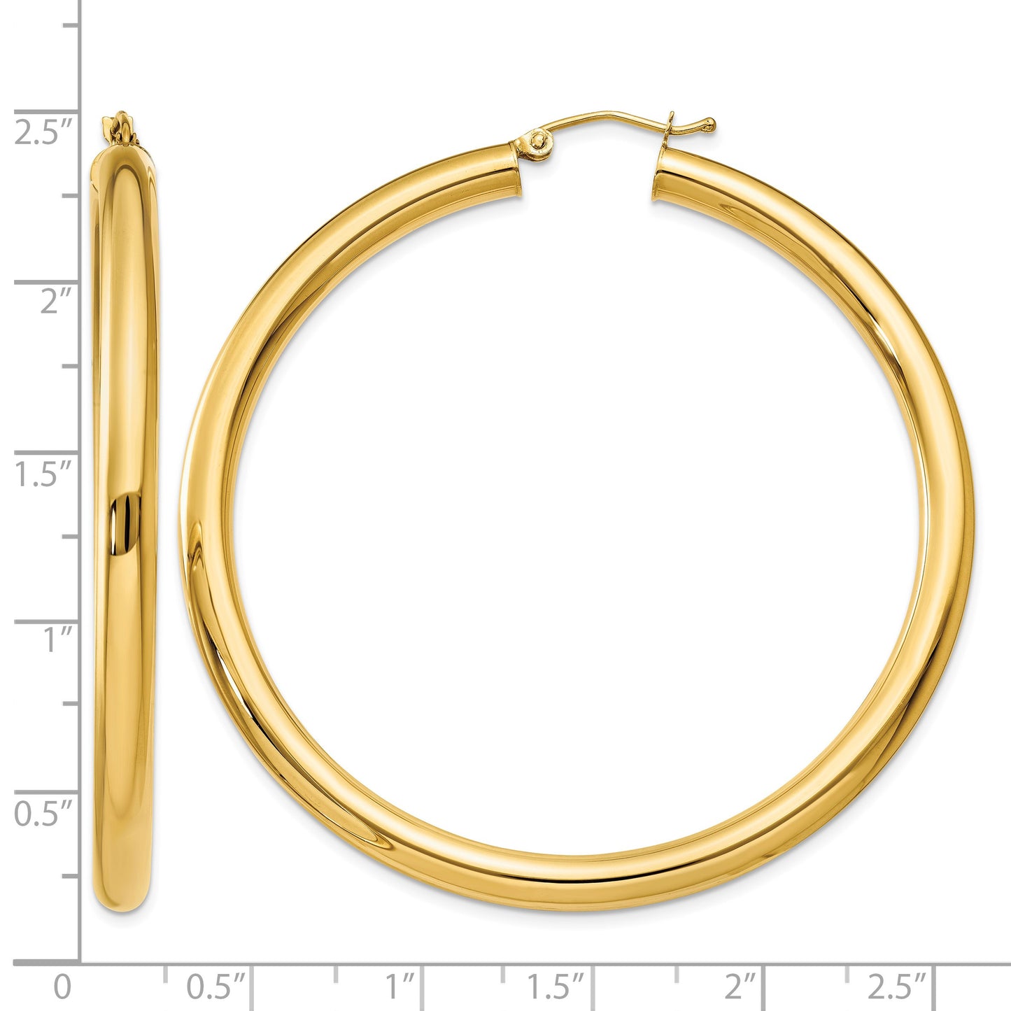 14K 4x55mm Polished Lightweight Tube Hoop Earrings