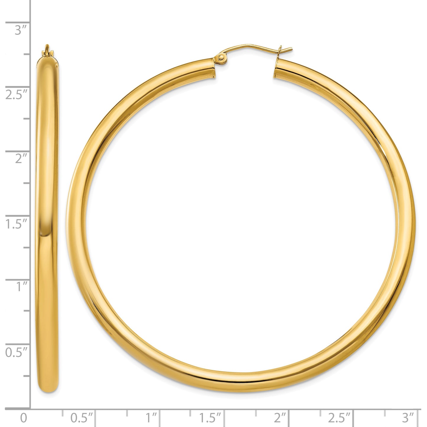 14K 4x65mm Polished Tube Hoop Earrings