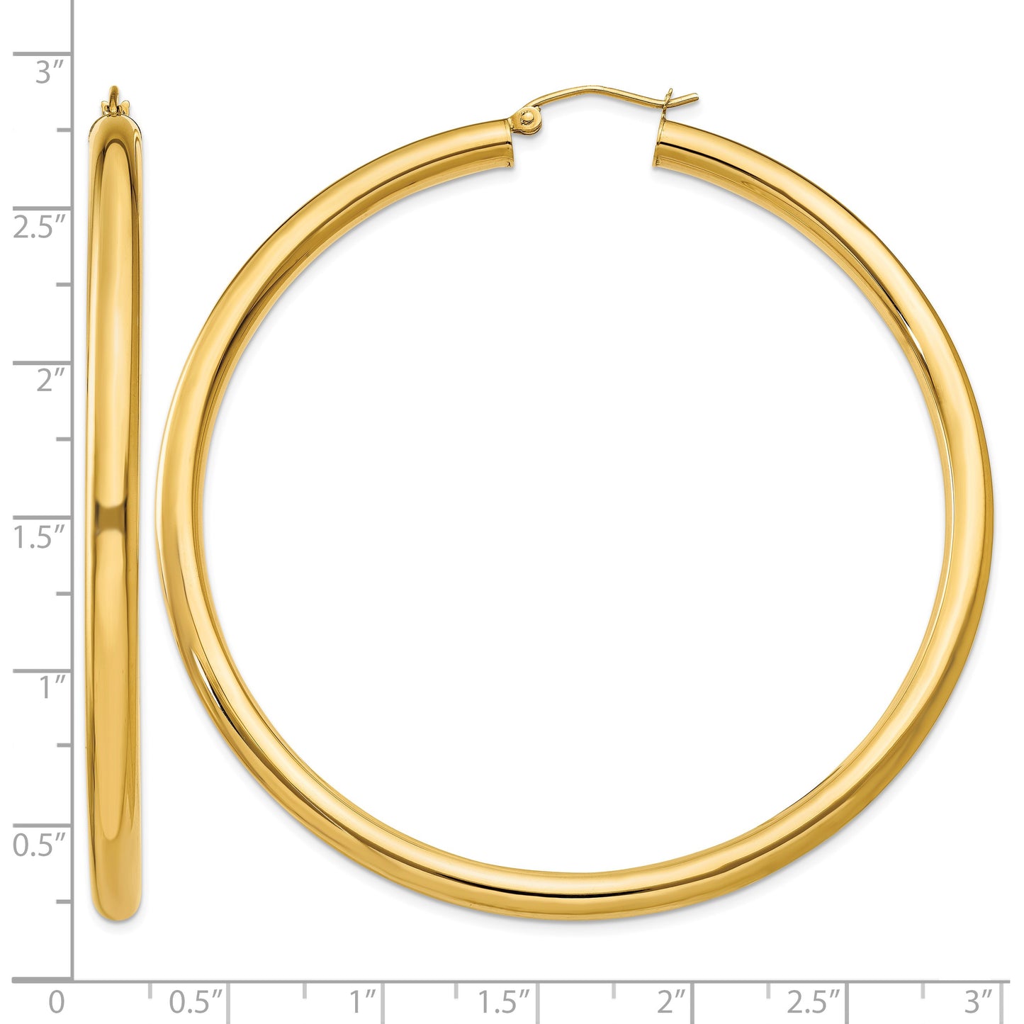 14K 4x65mm Polished Lightweight Tube Hoop Earrings