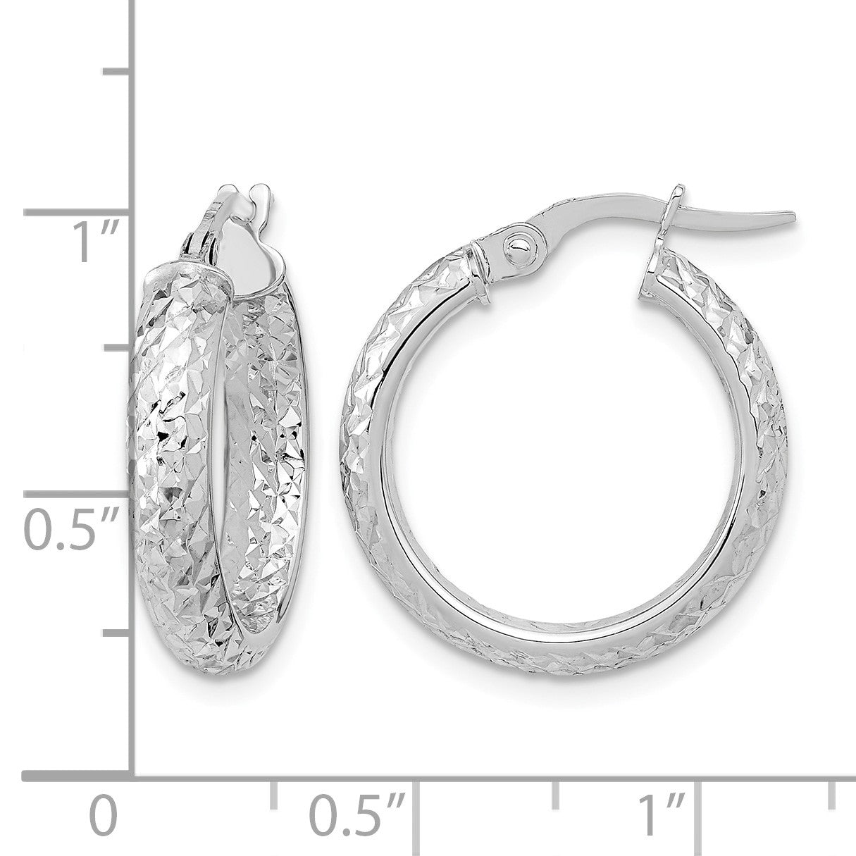 14K White Gold 3.75x19mm Polished Diamond-cut Inside and Out Fancy Tube Hoop Earrings