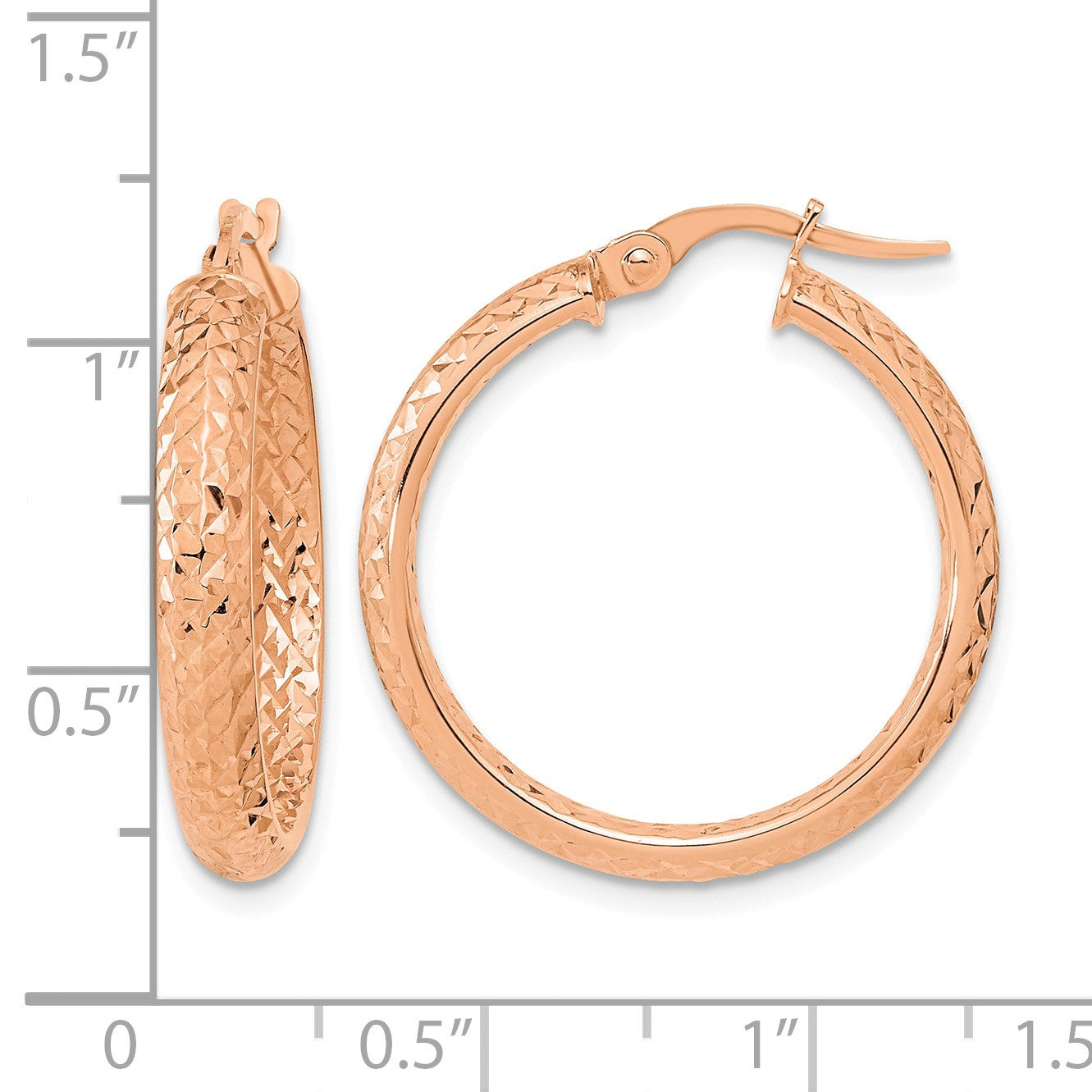 14K Rose Gold 3.75x25mm Polished Diamond-cut Inside and Out Fancy Tube Hoop Earrings