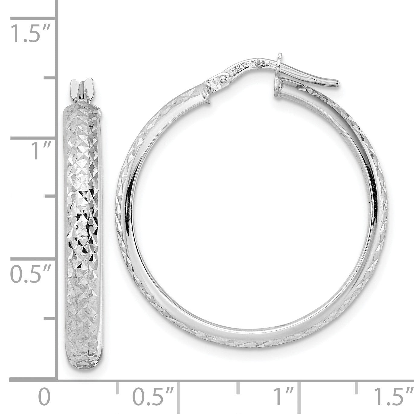 14K White Gold 4x30mm Diamond-cut Tube Hoop Earrings