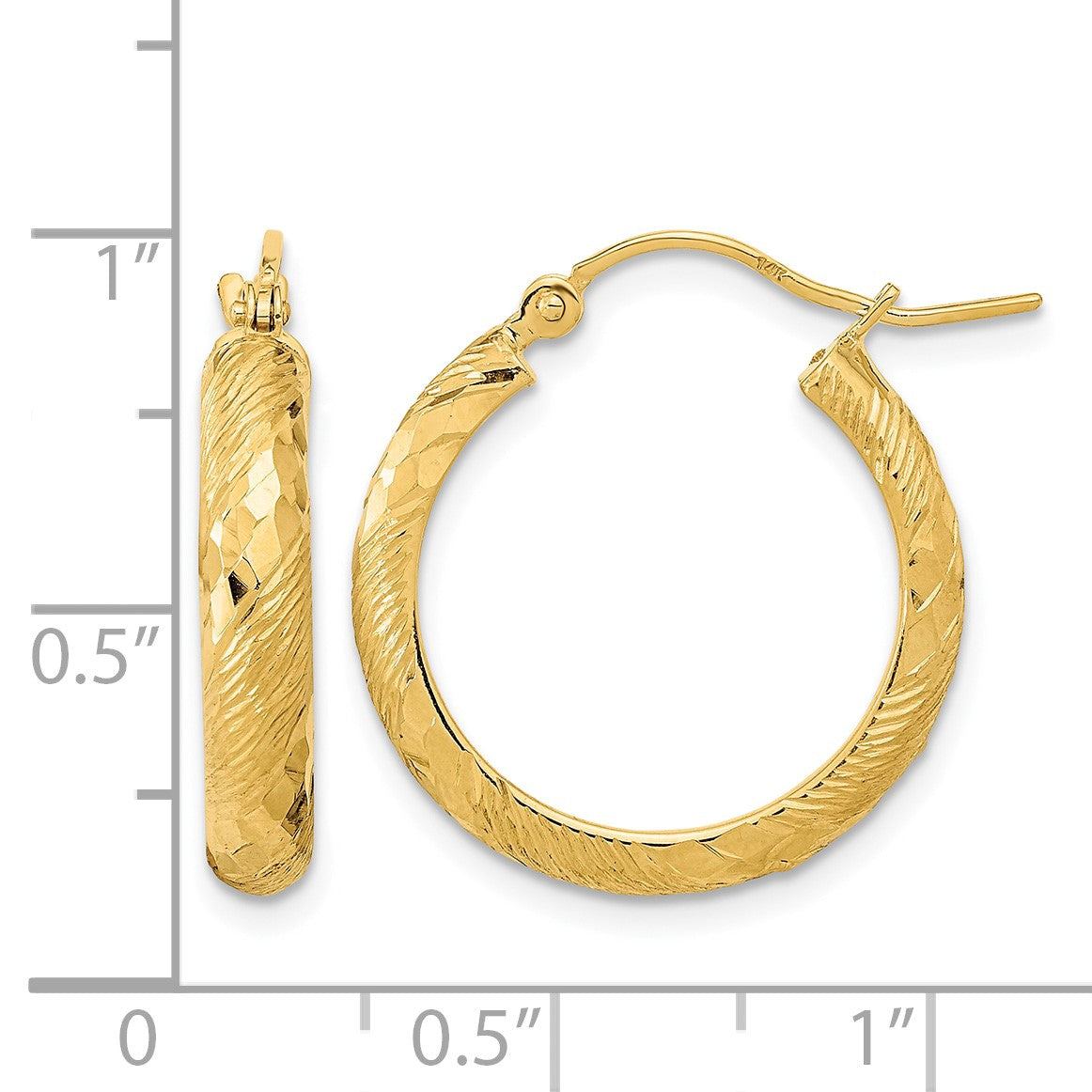 14K Polished and Textured D/C Fancy Pattern Hoop Earrings