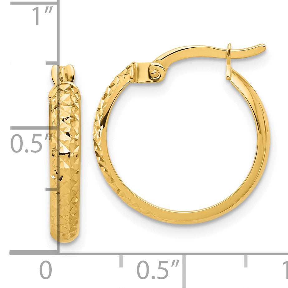 14K 2.5x18mm Polished and Diamond-cut Hoop Earrings