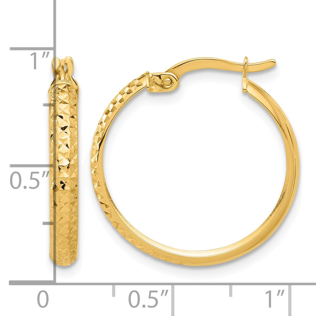 14K 3x22mm Polished and Diamond-cut Hoop Earrings