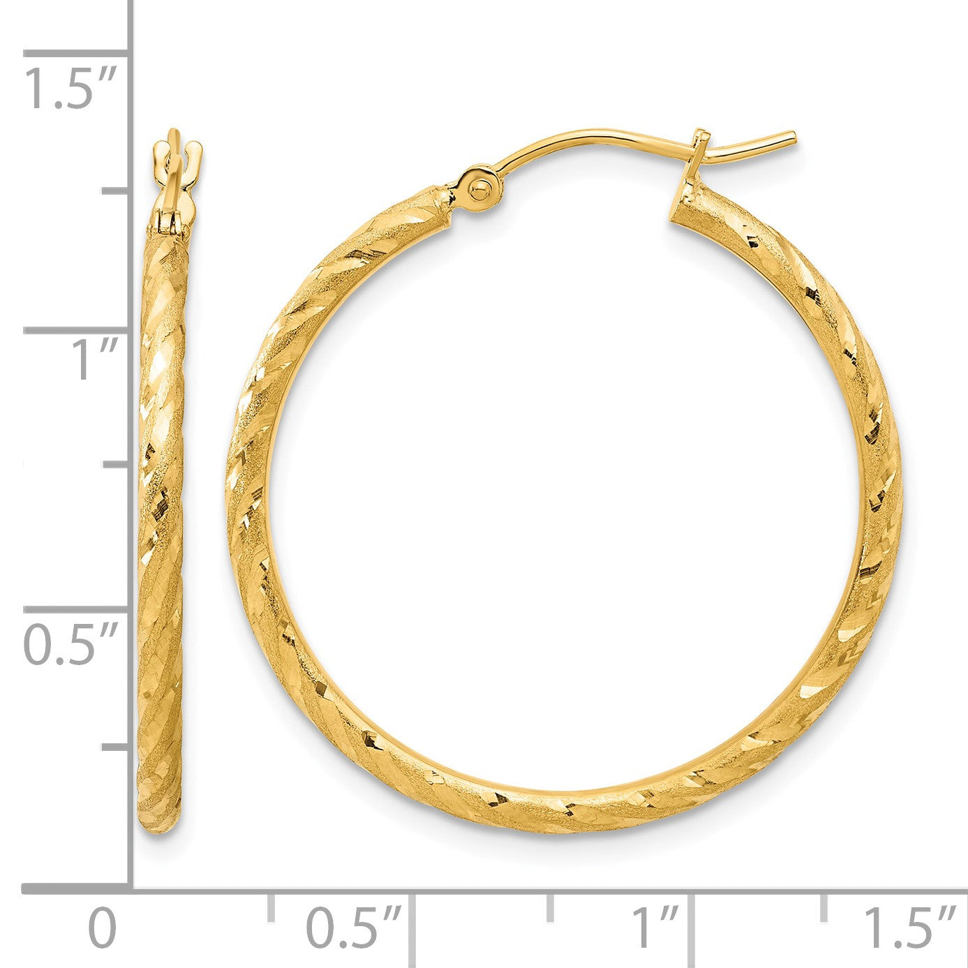 14k 2.00x30mm Polished and Satin Diamond-cut Twist Tube Hoop Earrings
