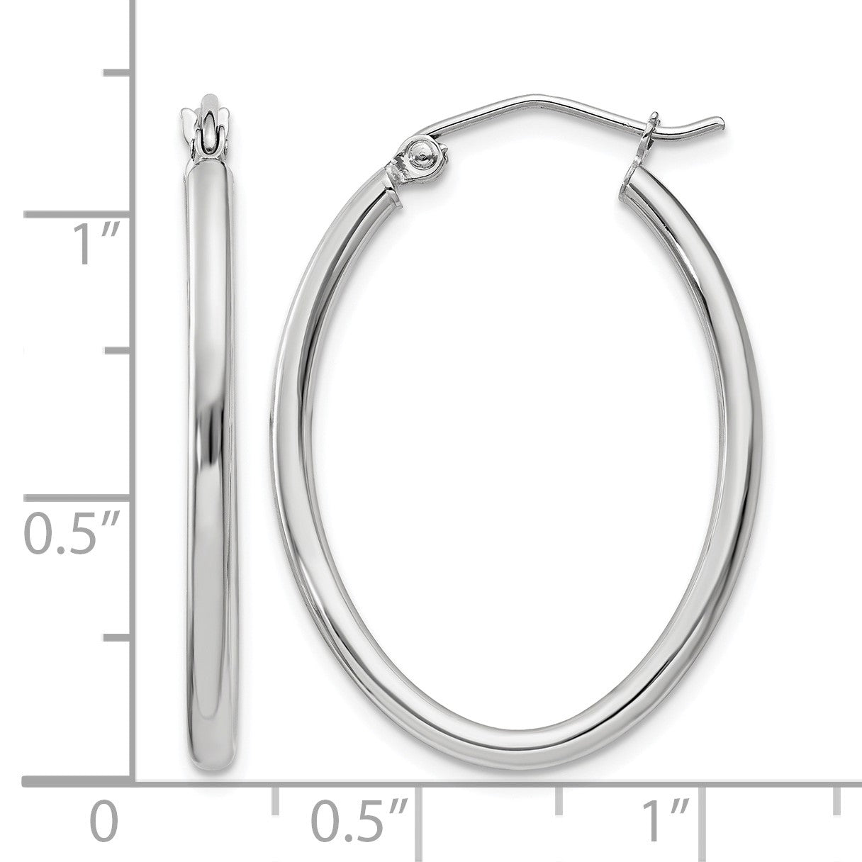 14k White Gold 2x30mm Polished Oval Tube Hoop Earrings