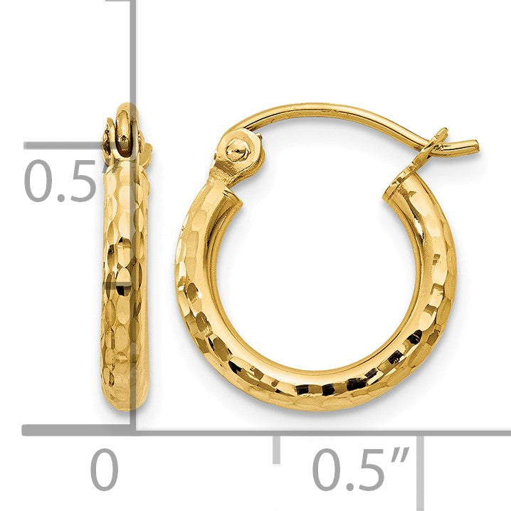 14k 2x13mm Diamond-cut Round Tube Hoop Earrings