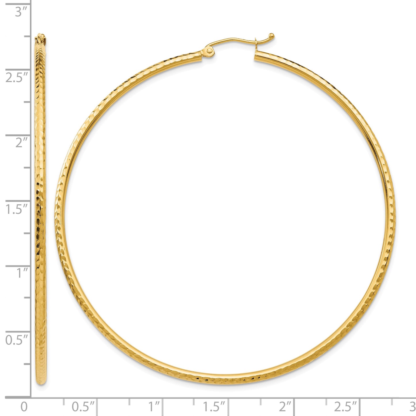 14k 2x65mm Diamond-cut Round Tube Hoop Earrings