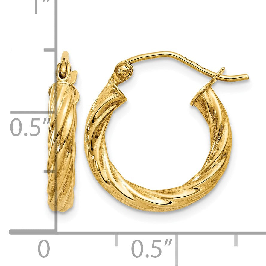 14k Polished 2.75mm Twisted Hoop Earrings