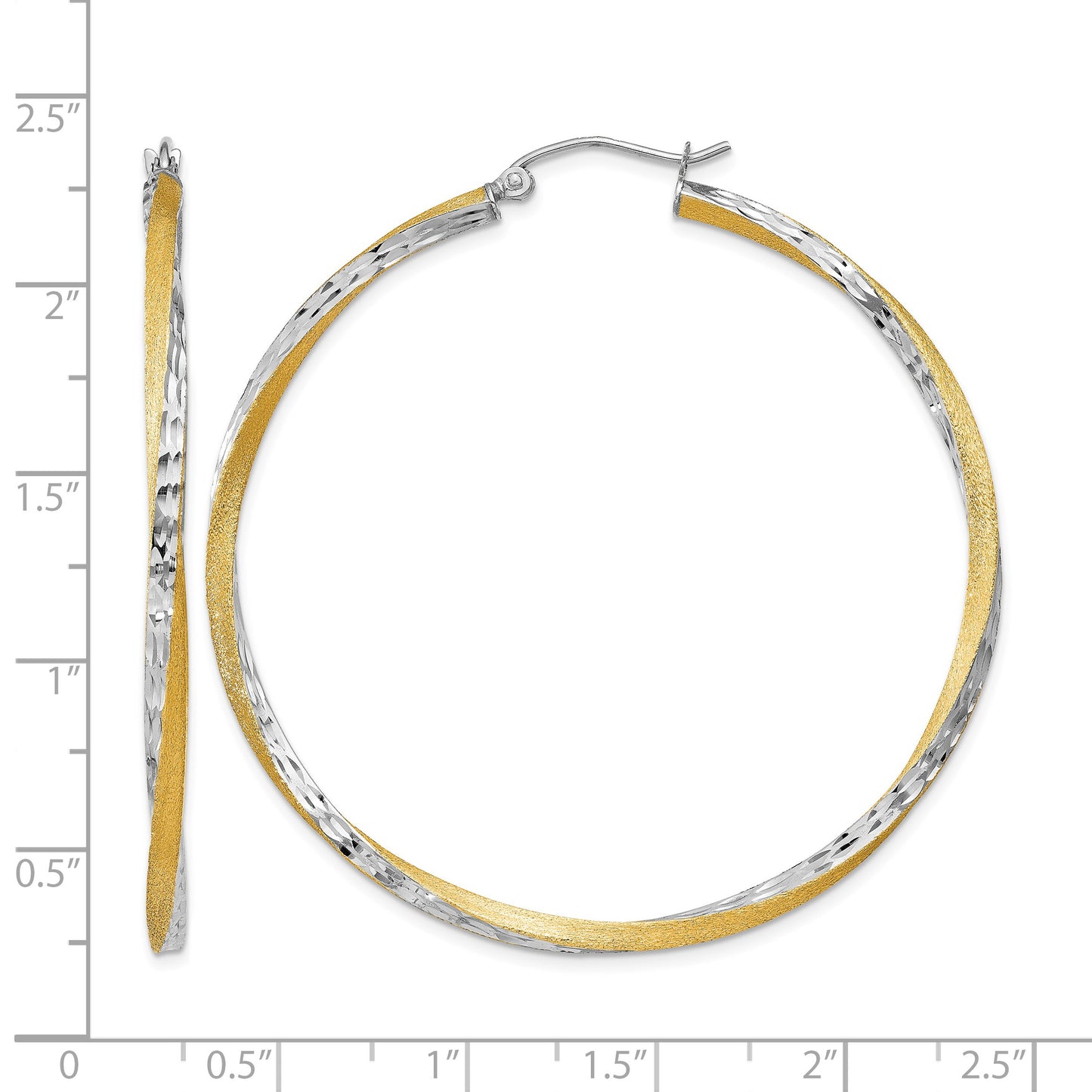 14k & Rhodium Diamond-cut 2.5mm Twisted Hoop Earrings
