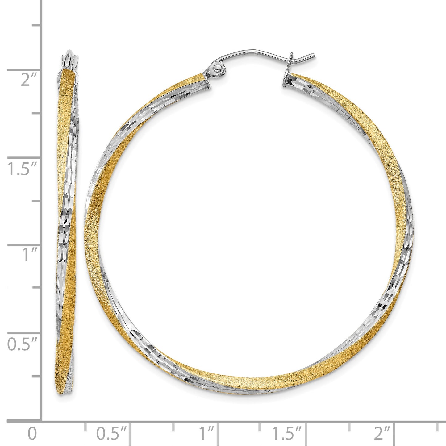 14k & Rhodium Diamond-cut 2.5mm Twisted Hoop Earrings