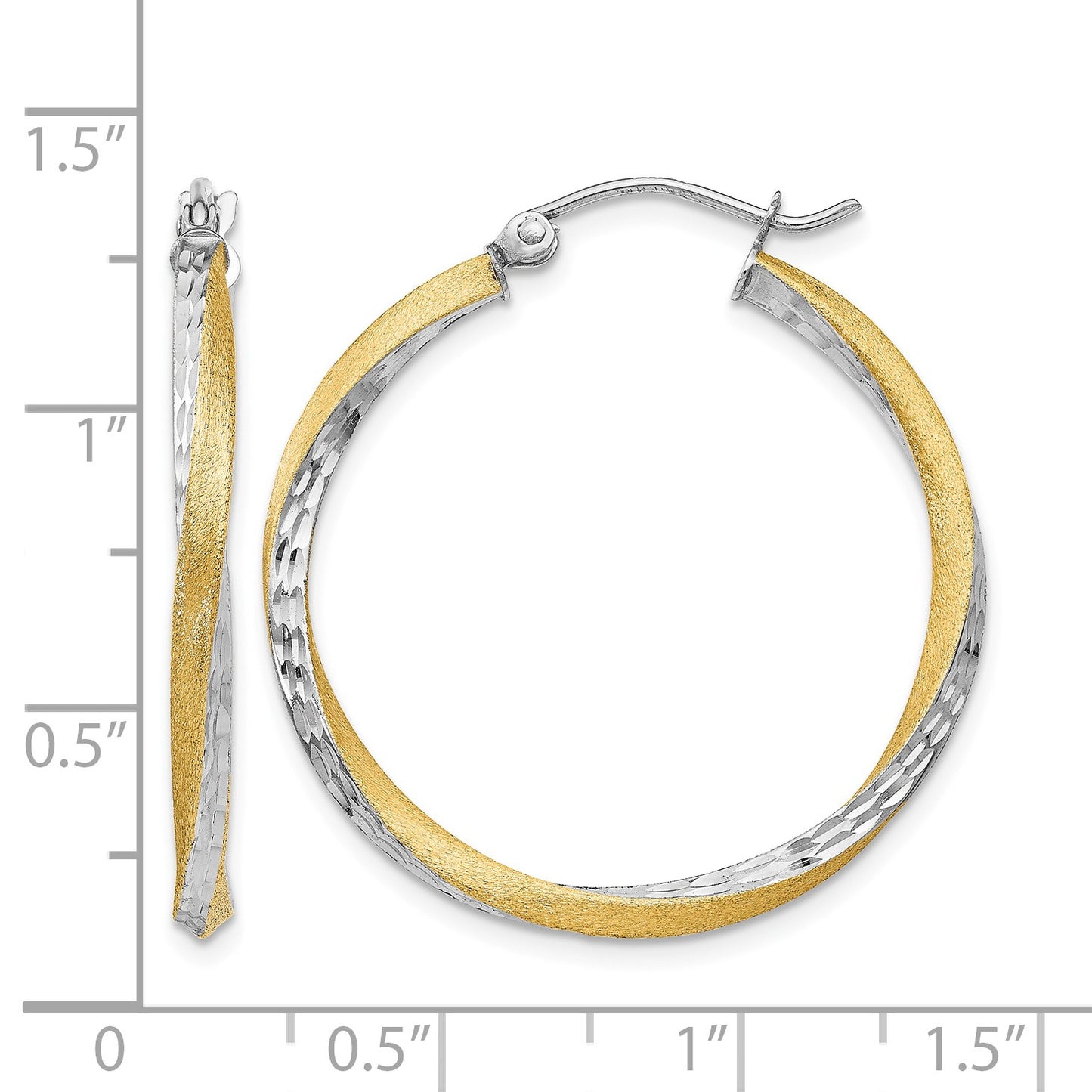 14k & Rhodium Diamond-cut 2.5mm Twisted Hoop Earrings