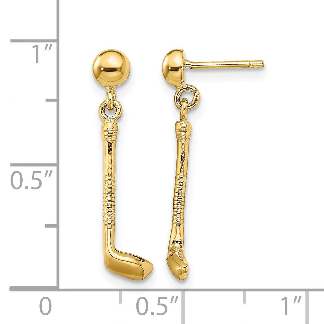 14k Golf Club Dangle Post Earrings