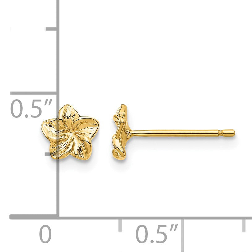 14k Small Plumeria Flower Post Earrings