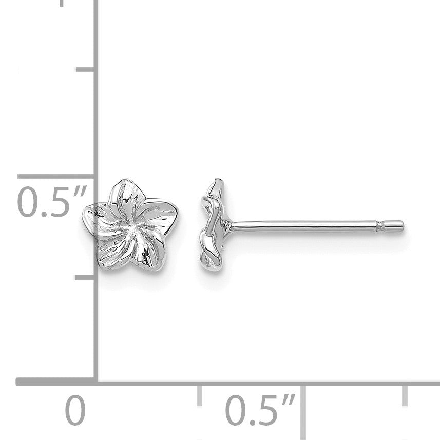 14k White Gold Small Plumeria Flower Post Earrings