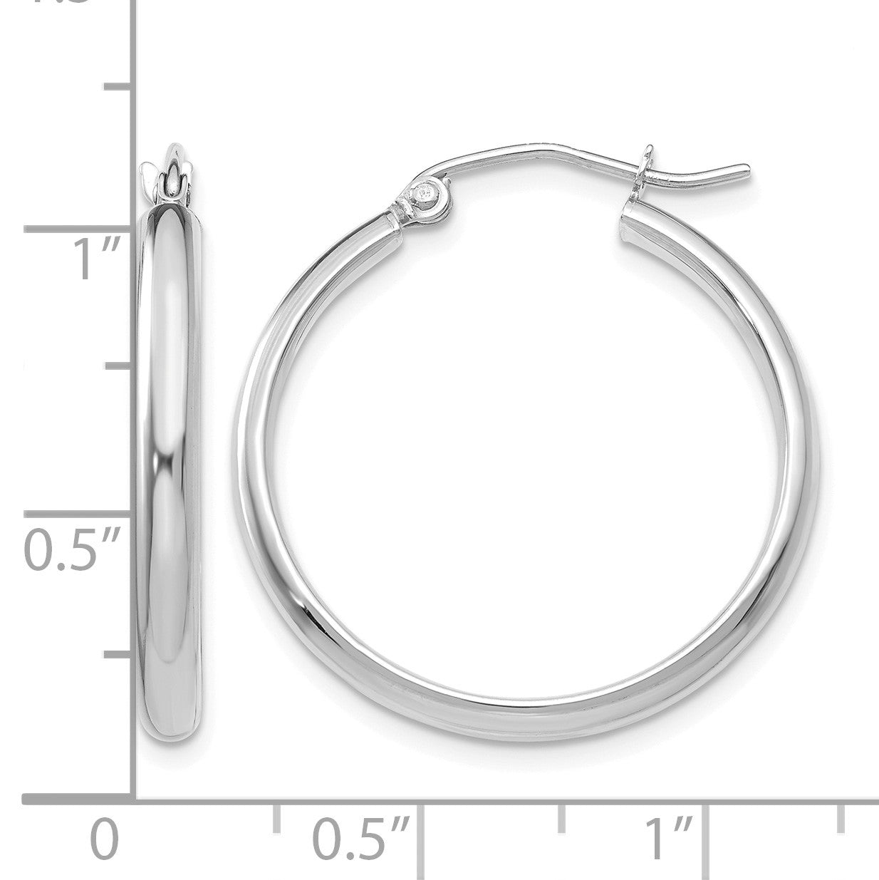 14k White Gold 2.75x25mm Polished Tube Hoop Earrings