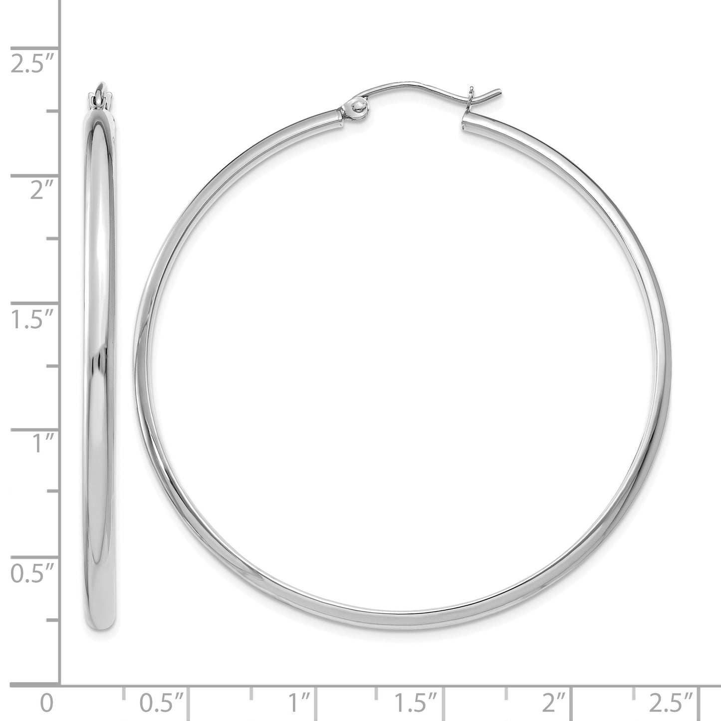 14k White Gold 2.75x50mm Polished Tube Hoop Earrings
